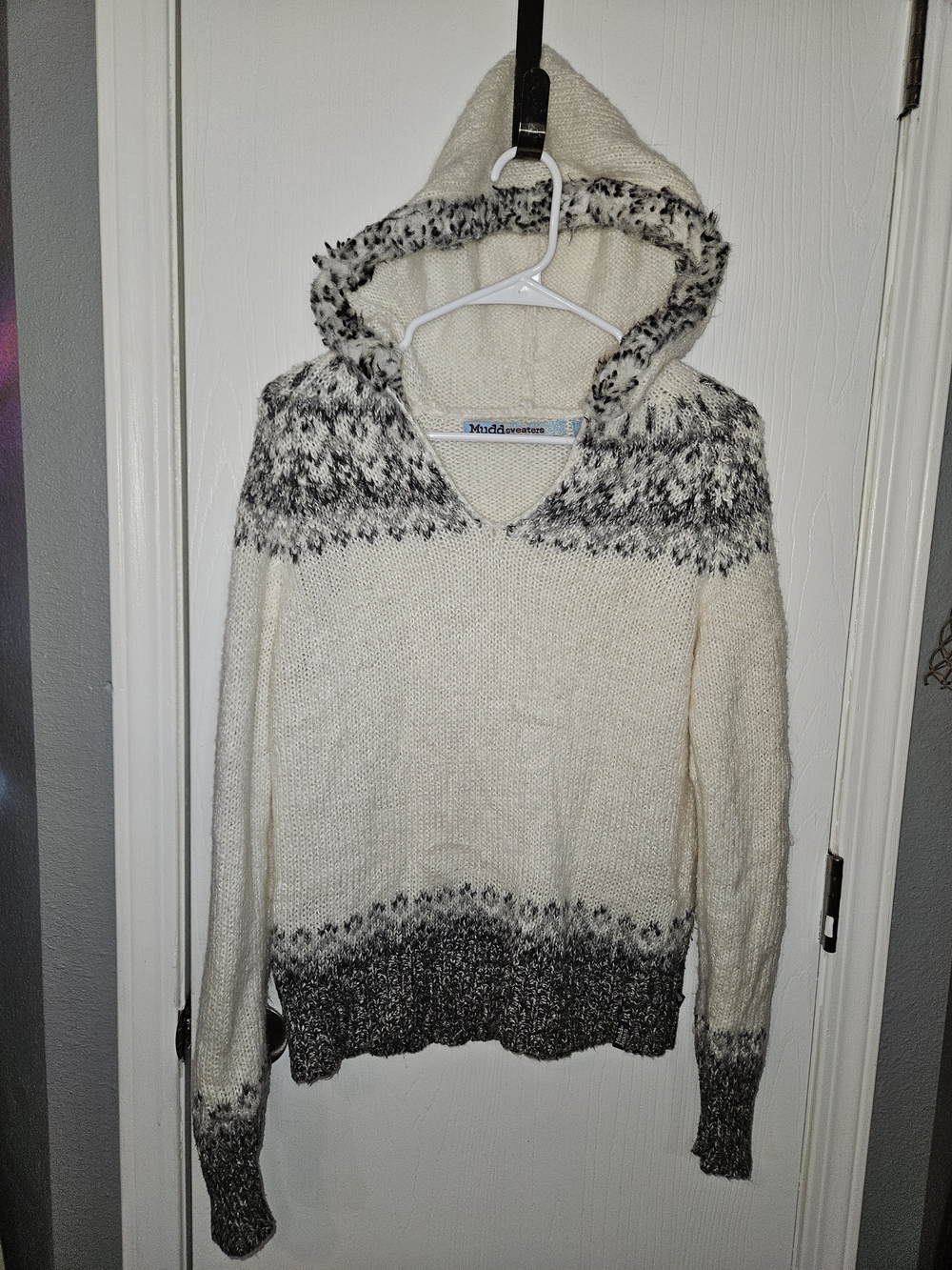 Mudd Cream and Gray Hooded  Sweater